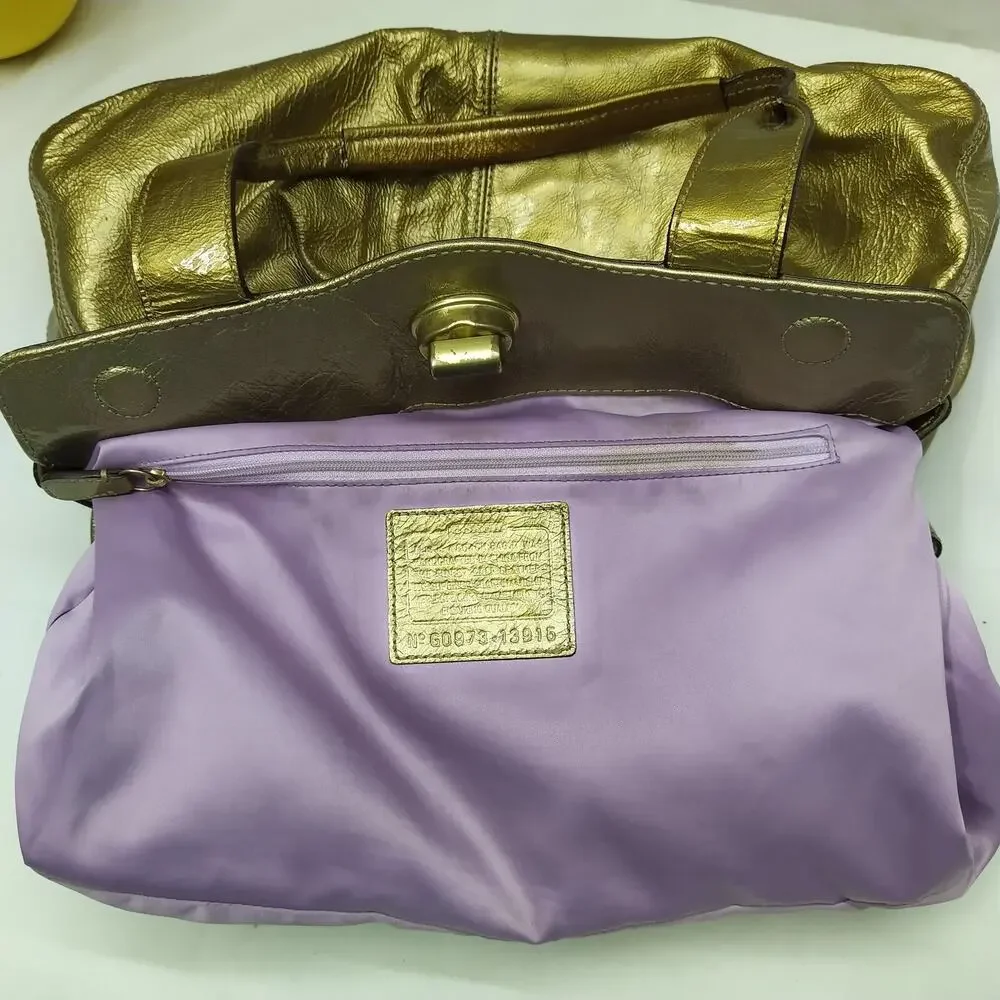 Coach Garnet Metallic Gold Leather Turnlock Double Handle Satchel Shoulder Bag